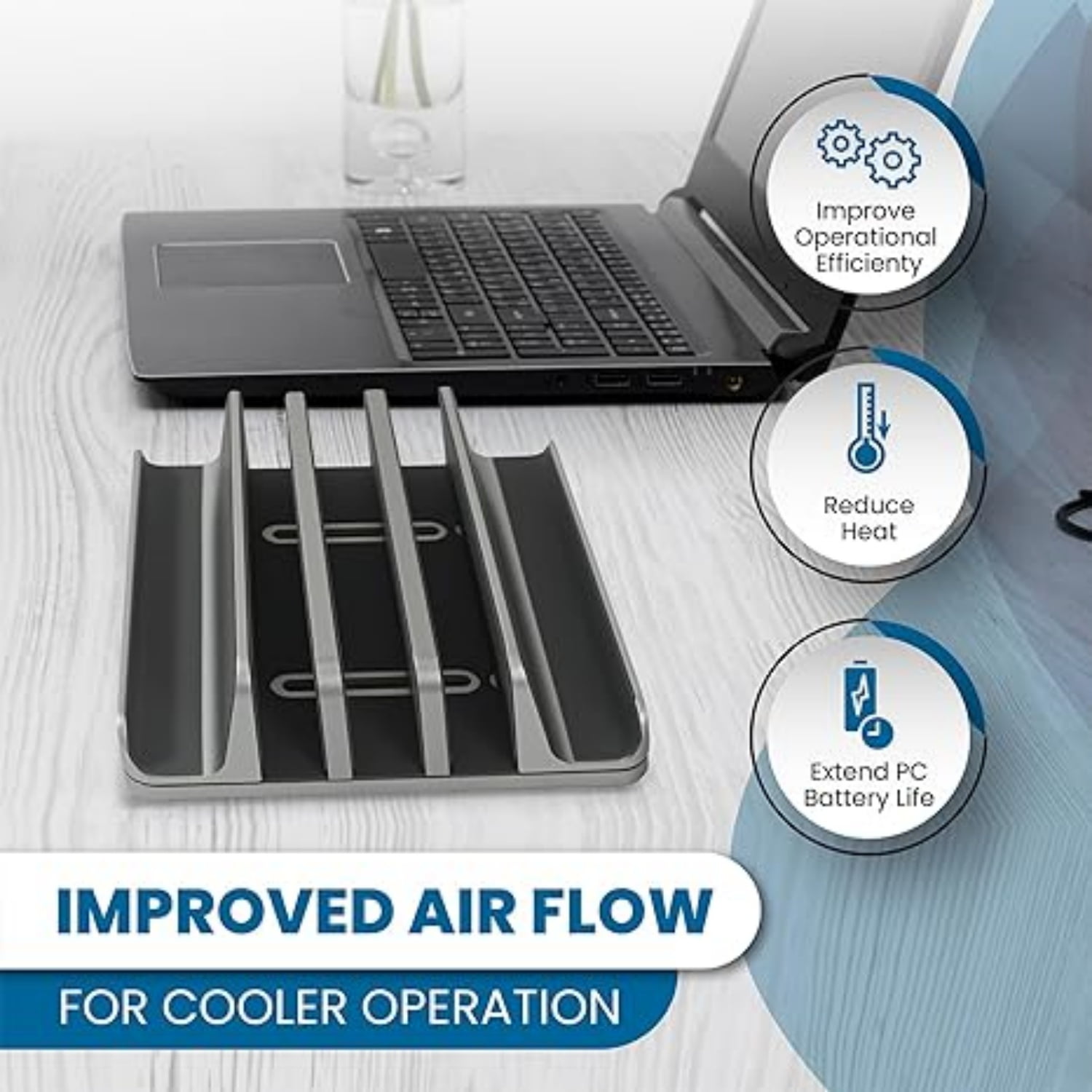 Multiple Laptop Holder Vertical – Laptop Vertical Stand Holds 5 Devices, Fits All Laptops Tablets and Mobiles (up to 17.3”). Closed Upright Vertical Laptop Stand for Desk