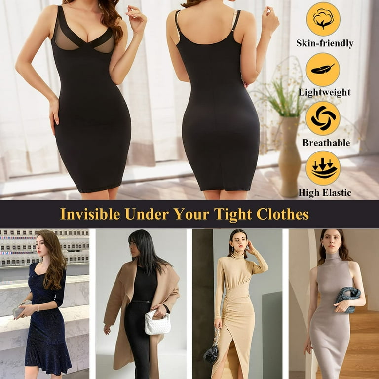 FITVALEN Full Slips for Women Under Dresses Tummy Control Dress Slip  Shapewear Seamless Body Shaper Cami 