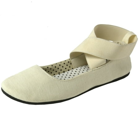 Omagie Peony Womens Ballet Flats Elastic Ankle Strap Shoes Slip On Loafers