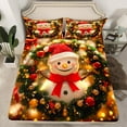 thumbnail image 2 of jejeloiu Kawaii Christmas Snowmen Twin Sheet Sets,Xmas Tree Bells Twin Fitted Sheet,Happy New Year Flat Sheet For Child,Ultra Soft Home Decor,3 Pieces, 2 of 7