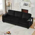 thumbnail image 2 of 84.25" Modern Sectional Sofa Couch with Cup Holder and Side Pockets, 3-Seater Modular Corduroy Compact Sofa Couches Set for Living Room, Apartment, Home Office, Black, 2 of 7