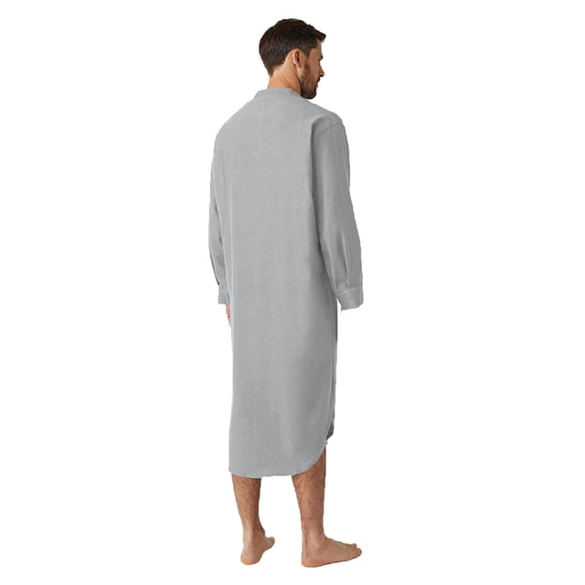 Chemise Imprimée Unie à Manches Longues pour Hommes, Chemise de Nuit Stylée à Boutons
