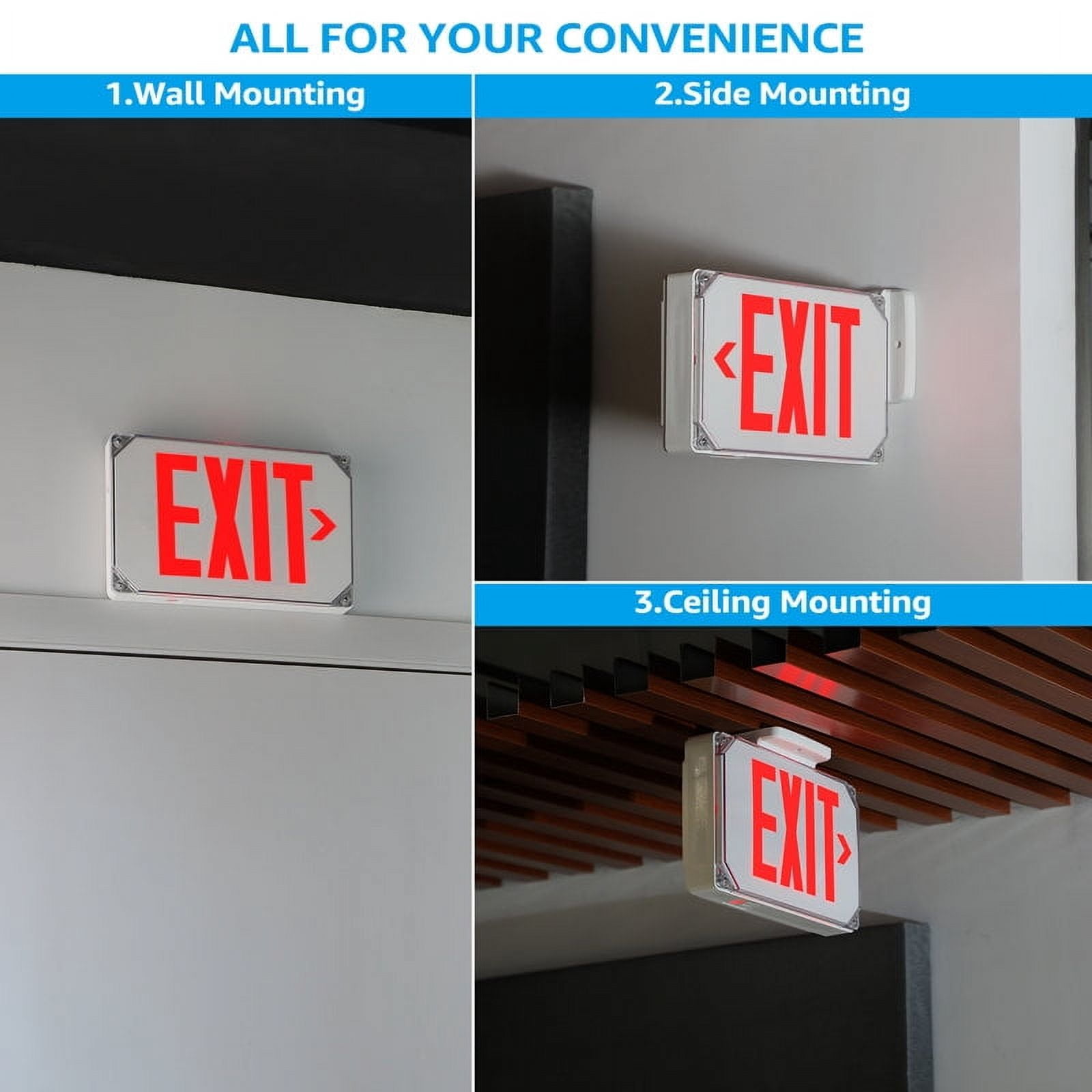 8 Pack LED Exit Sign with Battery Backup, UL Listed, Weatherproof Emergency Exit Light, AC 120/277V