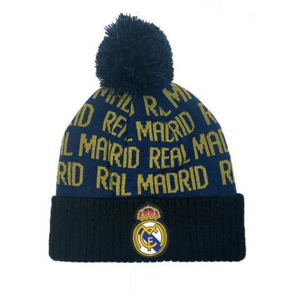 Icon Sports Real Madrid Navy/Gold Pom Pom Beanie Hat - Adult OSFM