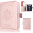 thumbnail image 1 of Funda de cuero para pasaporte, billetera de viaje con bloqueo RFID para pasaporte/tarjeta de crédito/boleto aéreo(rosa claro), 1 of 5