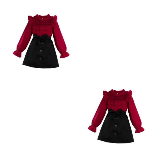 Qarigey Conjuntos de ropa Traje de niñas Ropa Disfraces Cuello Manga larga Ahuecado Volantes Parche de malla Tops corta Type1 NO1