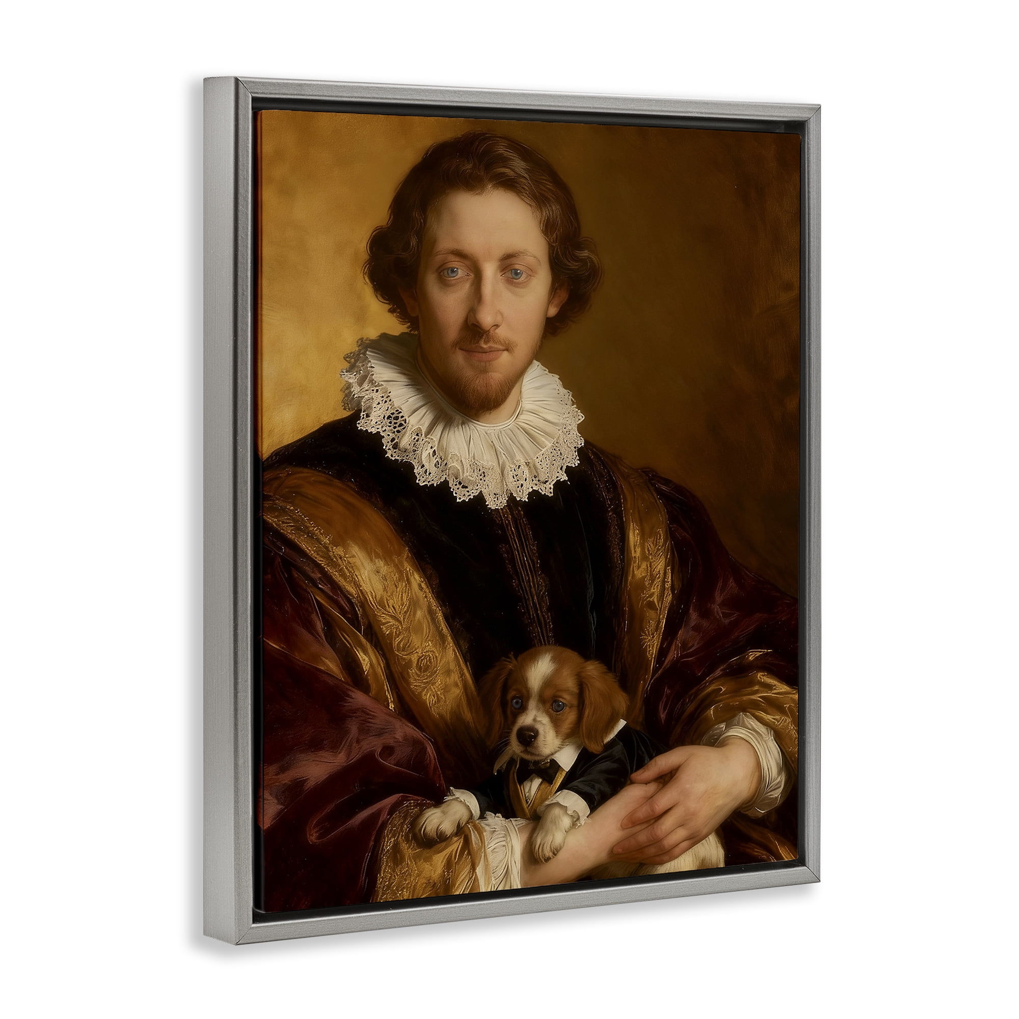 Stupell Industries Renaissance Noble with Loyal Companion Gray Framed Floater Canvas Wall Art, design by CAD Designs