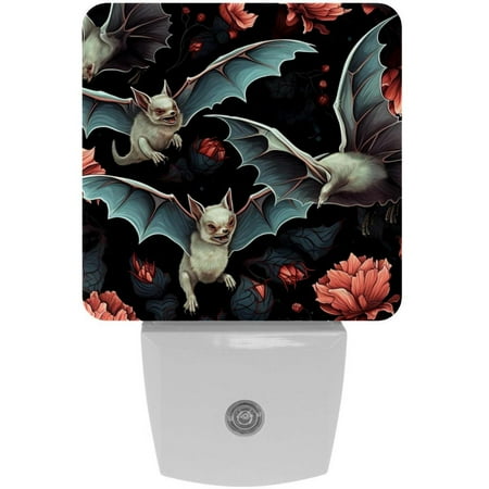 

Bats LED Square Night Lights - Energy Efficient & Elegant Decorative Lighting for Your Home - Set of 2 Understated Square LED Nightlights