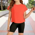 thumbnail image 2 of Girls Short Sleeve Crop Tops Kids Fashion Athletic Crew Neck T Shirts Casual Basic Tees Summer Clothes 13-14 Years, 2 of 5