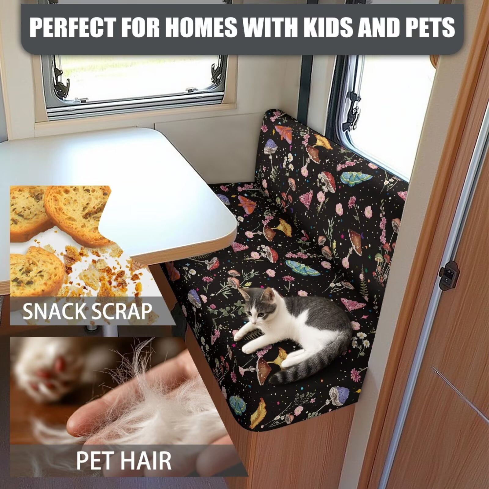XYZCANDO Boho Style Mushroom Flower RV Dinette Cushion Covers Universal RV Accessories Outdoor Travel Use Comfortable Bench Cushion Stretchable Couch Cover 2 Cushion Sofa Washable Sofa Cover Gifts