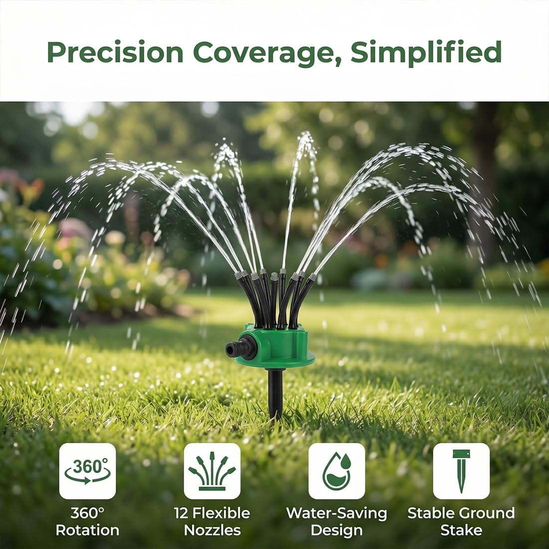 360° Multi-Directional Lawn Sprinkler, Automatic 360 Rotating Roof Cooling Sprinkler for Large Area Coverage, Garden Sprinkler, Lawn Sprinklers for Yard Plant Irrigation & Pets Water Fun