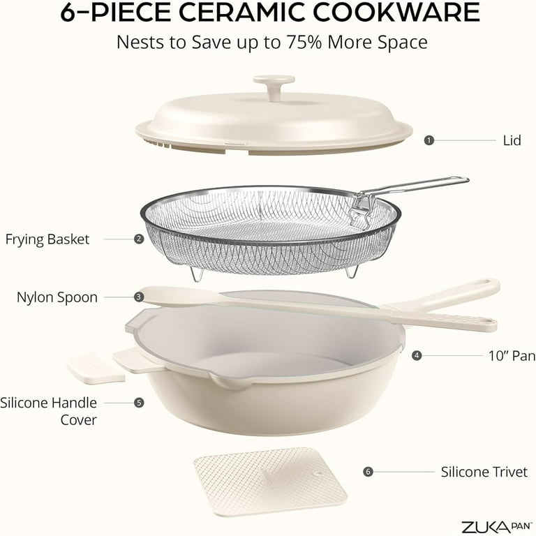 ZUKA Ceramic Pan by Granitestone, 6 Pc Non Toxic Ceramic Deep