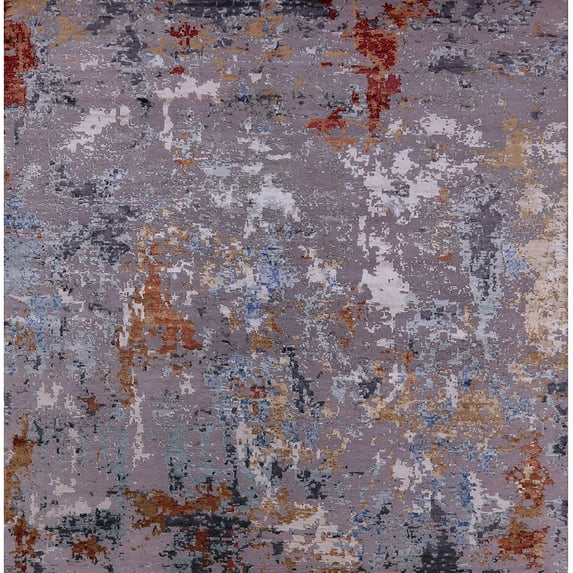 Ahgly Company Indoor Square Mid-Century Modern Purple Oriental Area Rugs, 4' Square