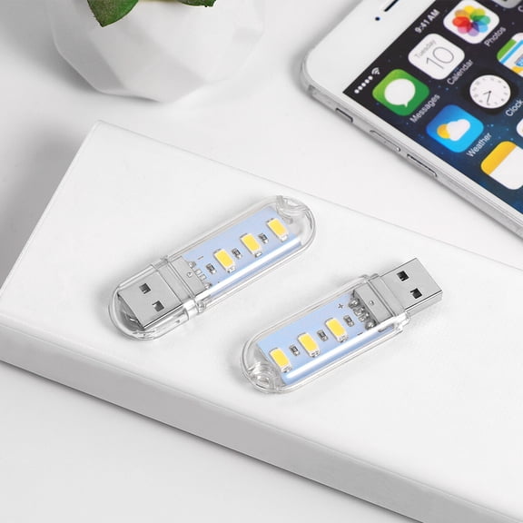 Supvox 2Pcs Compact Plug-in USB Lamp Warm Light Energy Saving Portable Lighting for Night Use