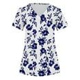 thumbnail image 5 of Idoravan Women Short Sleeve Tunic Blouse Women's Scrub Tops Women Casual Fashion Floral Printed Short Sleeve V-Neck Pocket Work Tops Dark Blue XXL, 5 of 5