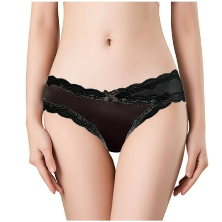 ZVNAH Panties for Women Women s Sexy Lace Mid Low Waist Silk Love Mesh Pants Briefs Women s Panties