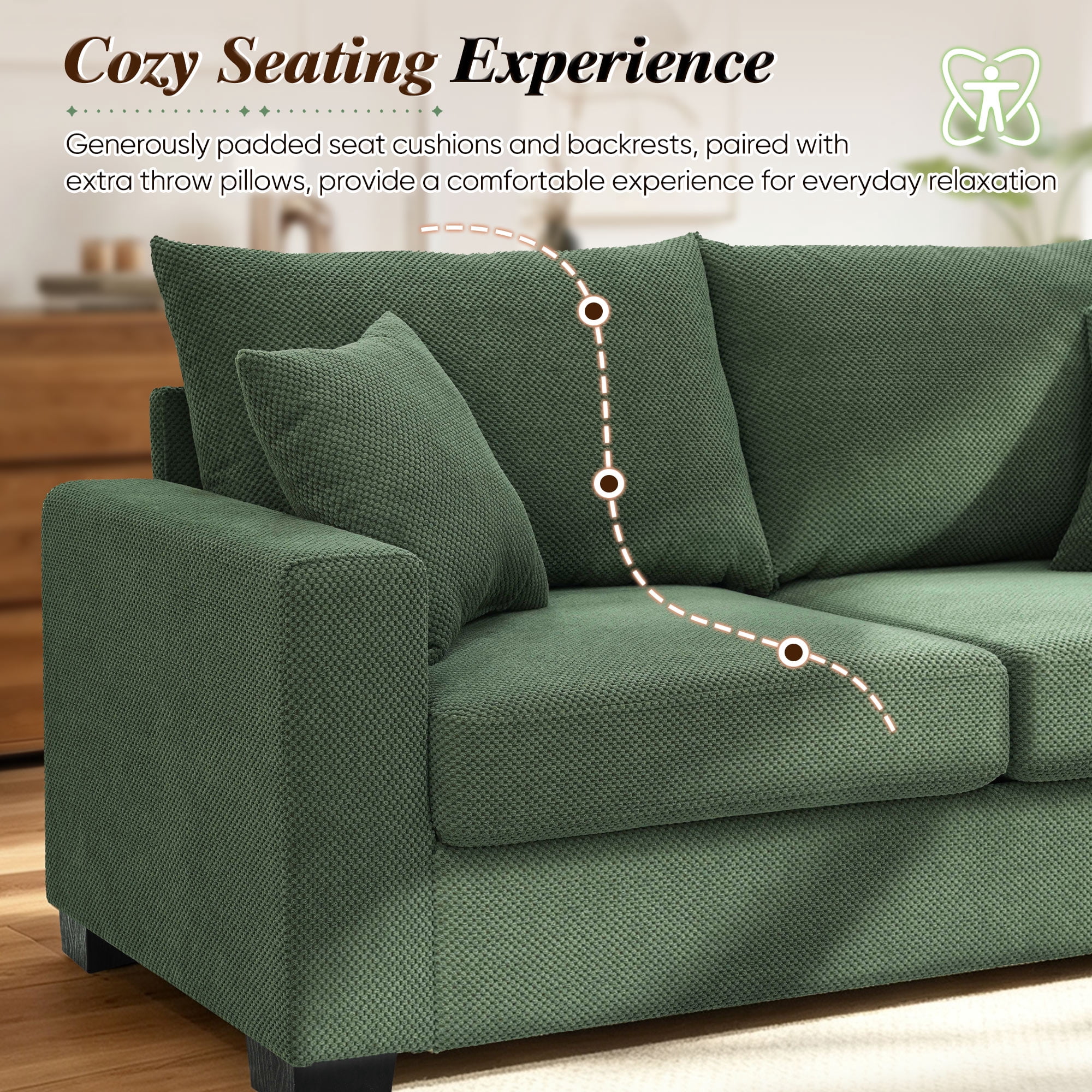 Lunale 69" Loveseat Sofa for Small Space, Modern Comfortable 2-Seater Upholstered Couch, Green Polyester