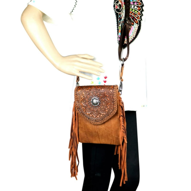 Boho Ladies Western Vegan Leather Purses with Suede Leather Fringe Shoulder Handbags for Women