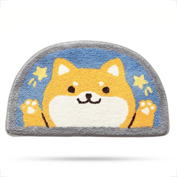 Semicircle Animal Bathroom Rug, Plush Microfiber Bath Mat Non-Slip Soft Shower Rug Cute Bath Rugs, Water Absorbent Thick Shaggy Floor Mats, Machine Washable, Shiba Inu, 17.7" x 29.5"
