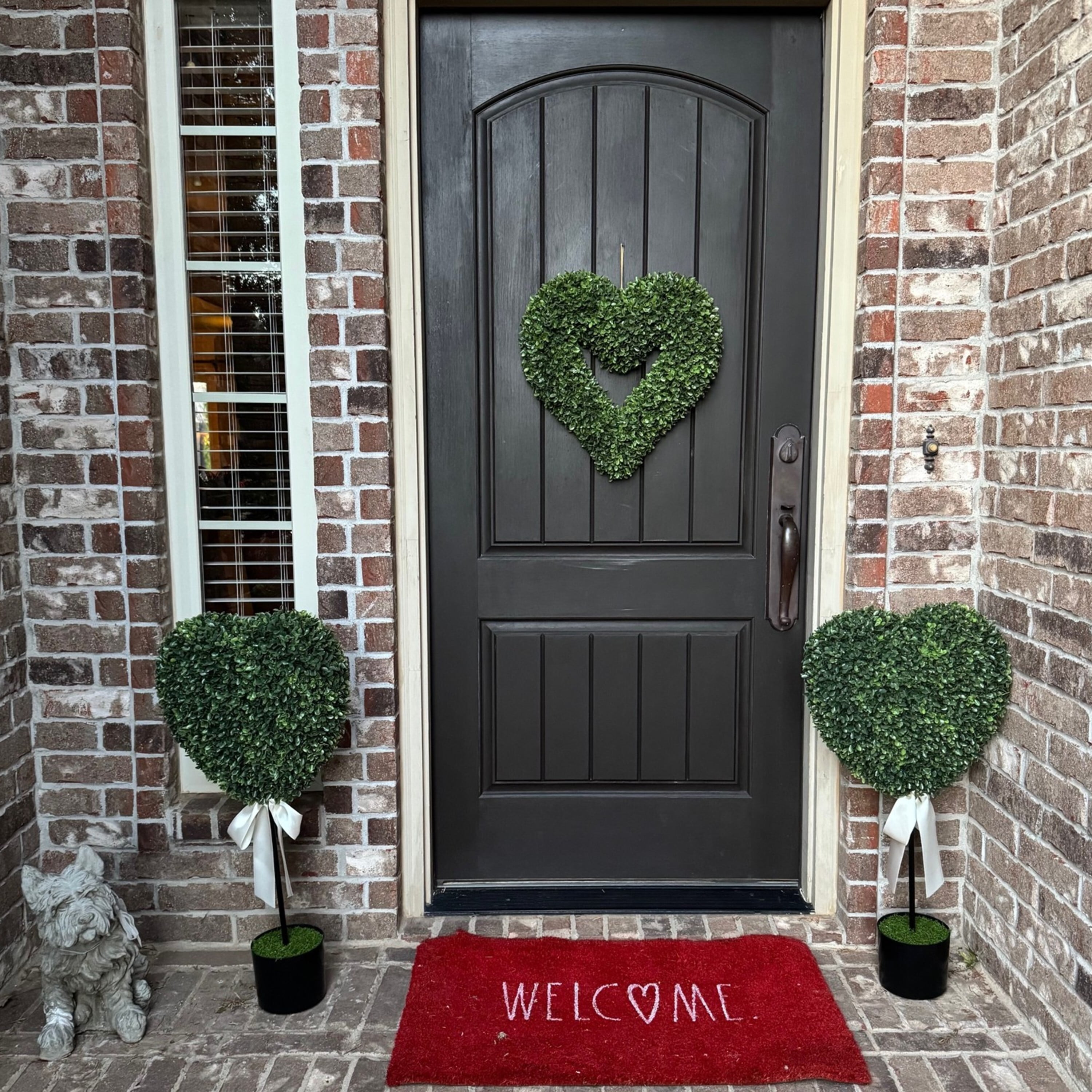 Boxwood Heart with Bow Topiary, Green and White, 32", Valentine's Day by My Texas House