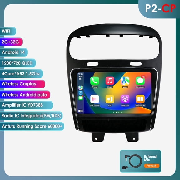 Ossuret 9" Touch Screen Android 13 Bluetooth Apple CarPlay 2 32GB Wifi AUX Car Stereo Radio Head Unit Multimedia GPS Navigation Player For Dodge Journey 2011 2012 2013 2014 2015 2016 2017 2018 2019