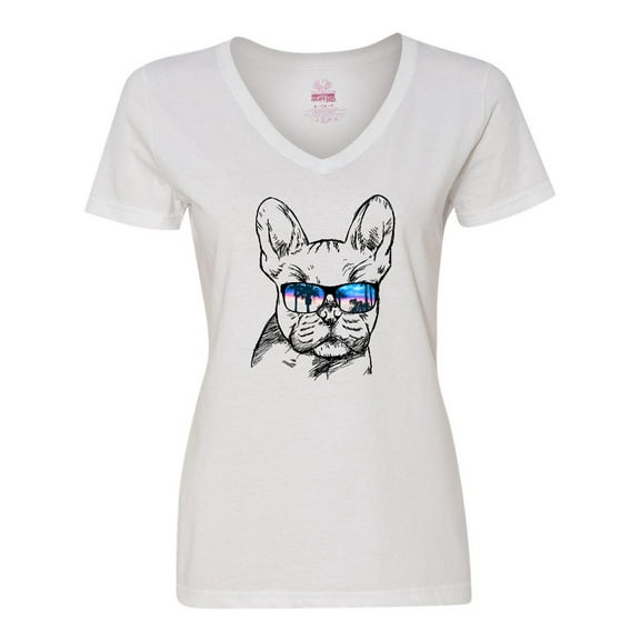 Inktastic French Bulldog Portrait with Sunglasses Women's V-Neck T-Shirt