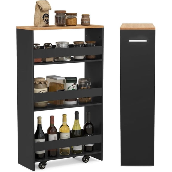 8-inch 3-Tier Slim Rolling Storage Cart on Wheels, Grey & Natural