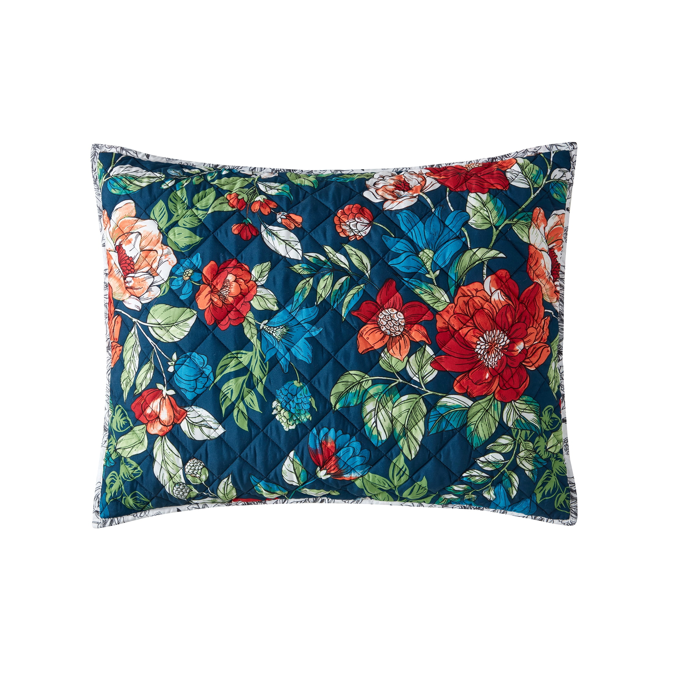 Mainstays Floral Red/Blue Floral Polyester Pillow Sham, King (1 Count)