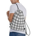 thumbnail image 3 of Kdxio Gray Checkboard Print Drawstring Backpack Bag,Waterproof Draw String Back Sack, Gym Drawstring Bags Swim Bag For Unisex, 3 of 9