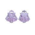 thumbnail image 2 of Spewahor Infant Baby Girl Fall Romper Dress 0 3 6 9 12 18 Months Crew Neck Long Sleeve Floral Print Lace Tutu Dresses Bodysuit with Headband, 2 of 9