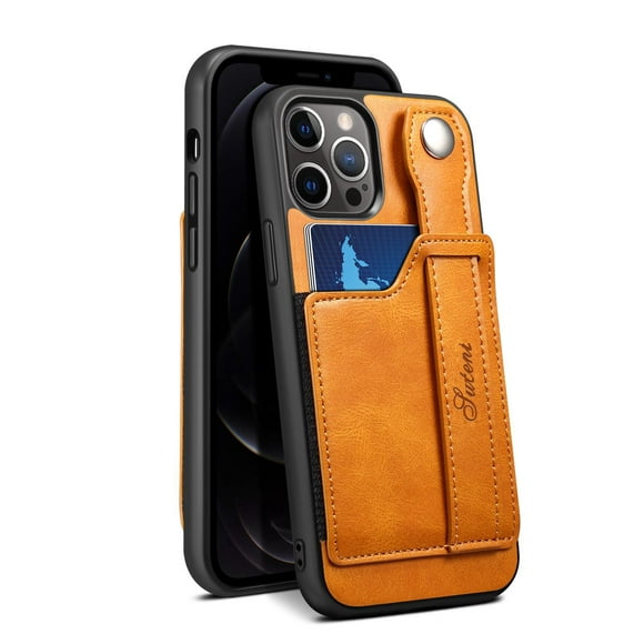 Case for iPhone14ProMax, Leather Case with Wrist Strap, Protective Back Cover, Case for iPhone (Brown)