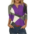thumbnail image 3 of Pompotops Tunique Basique Décontractée à Manches 3/4 Imprimée Col Rond Boutonnée pour Femmes T-shirts Blouses en Liquidation, 3 of 5