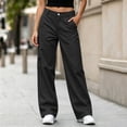 thumbnail image 5 of ZHYou No Boundarie Women's Cargo Wide Leg Pants High Waist Straight Casual Loose Fit Workwear Trousers with Flap Pockets,Black,Size M, 5 of 8