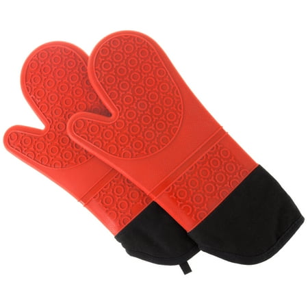 Silicone Oven Mitts – Extra Long Professional Quality Heat Resistant with Quilted Lining and 2-sided Textured Grip – 1 pair Red by Lavish