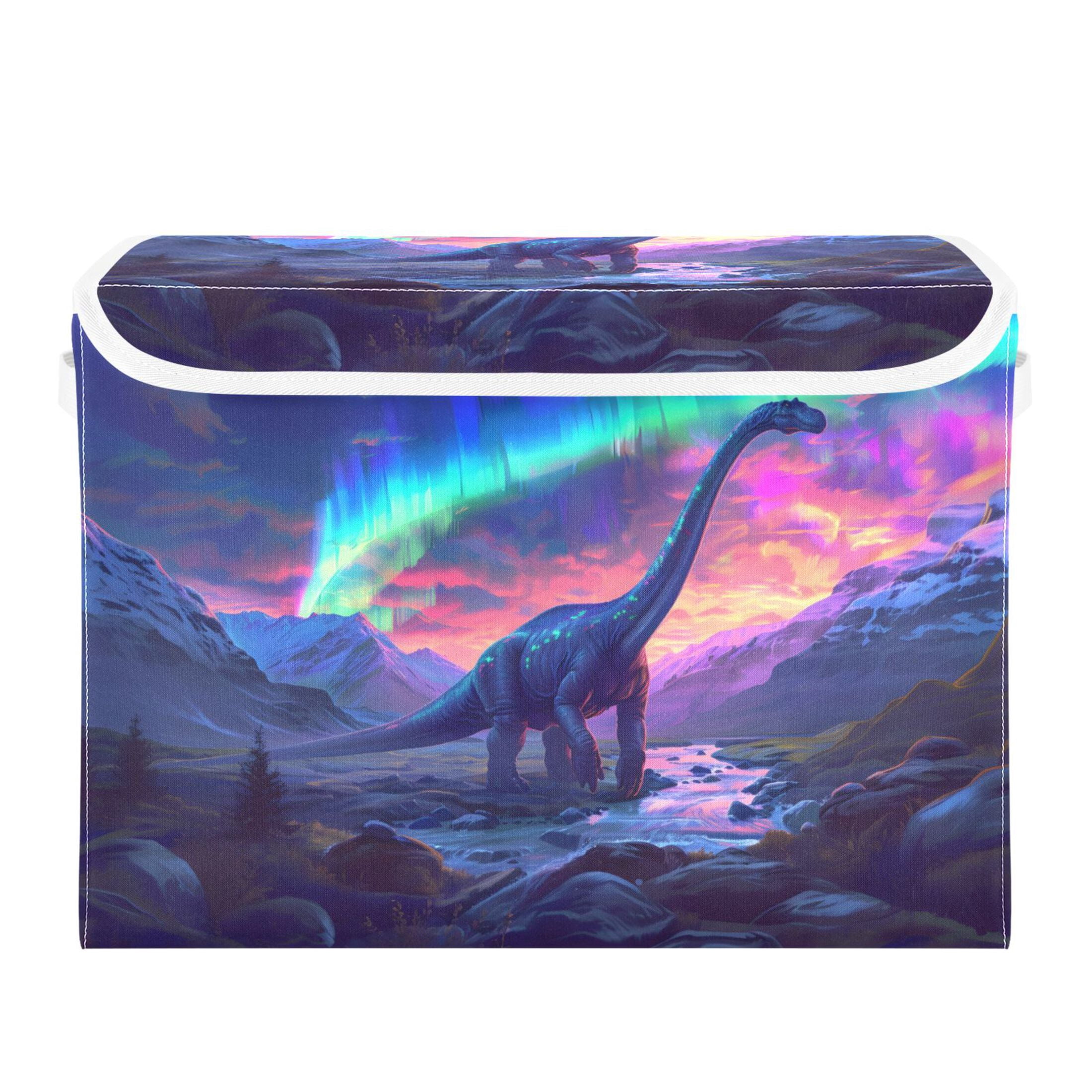 Ryvnso Dinosaur in Beautiful Sky Large Lidded Foldable Storage Baskets Cubes Boxes Lids Bin for Home