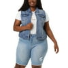 MODA NOVA Juniors Plus Size Trucker Zipper Front Sleeveless Denim Vest Jacket
