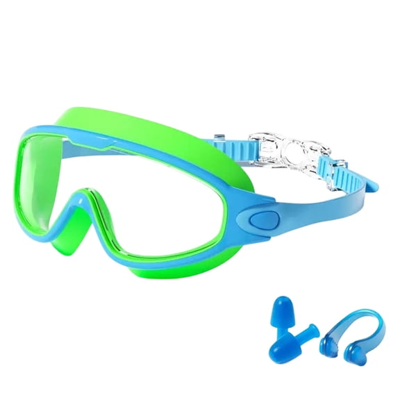 Anti Fog Kids Swim Goggles Leakproof Wide View Swimming Goggles Equipped With Earplugs And Nose Clip For Swimming Training(Green-17.5x9cm)