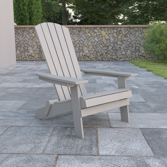 Emma Oliver All-Weather Poly Resin Folding Adirondack Chair in Gray - Patio Chair