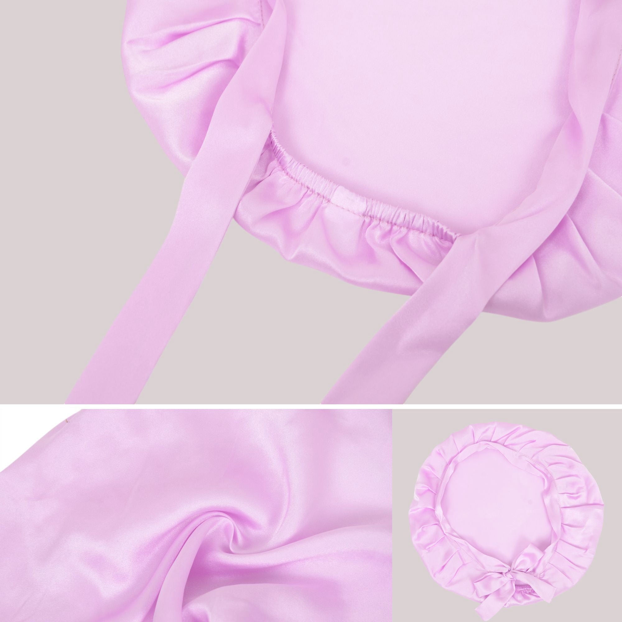 Women Satin Sleep Bonnet Adjustable Tie Back Hair Protection Cap for All Hair Types - Purple