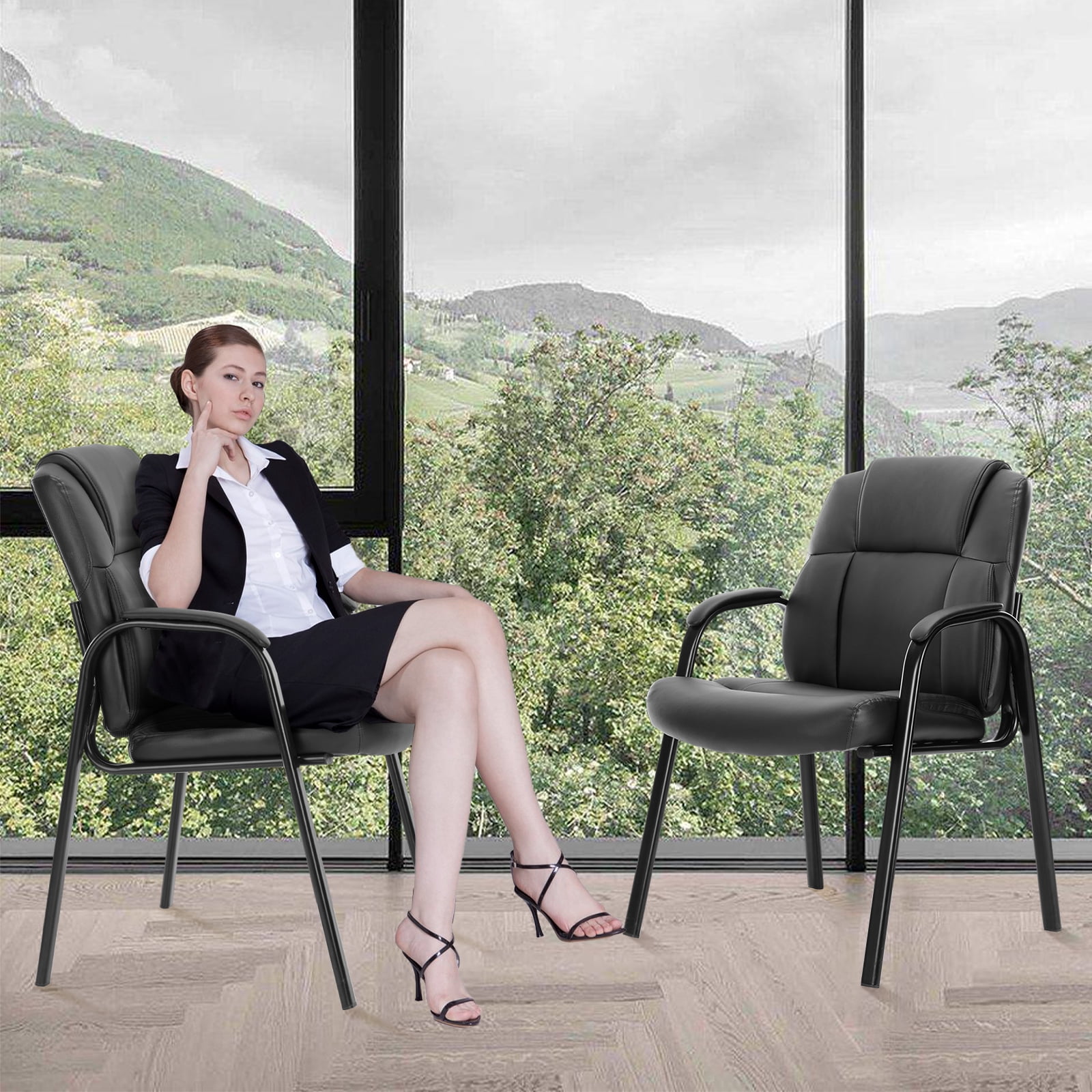 GIANNA Waiting Room Office Reception Chairs, Executive Leather Guest Chairs with Armrest, Ergonomic Upholstered Lumbar Support Side Chairs, 2 Pack