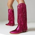 thumbnail image 2 of Bottes Mi-Mollet pour Femmes Design à Franges Design Pointu Talon Épais Non - Chaussures pour Toutes Occasions, 2 of 9