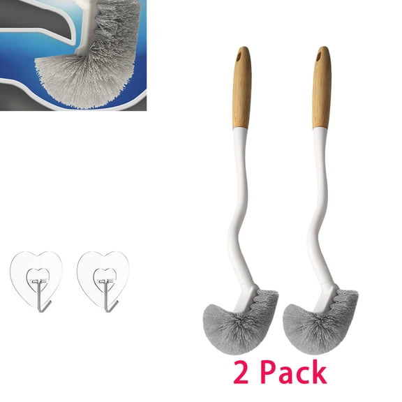 LHNFT 2 Pack Curved Toilet Bowl Brush with 2Pcs Hooks for Bathroom, Compact Toilet Brush Durable Under The Rim Household Deep Cleaning Brushes