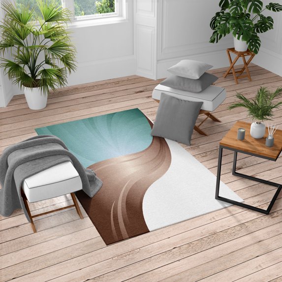 Contemporary Turkish Area Rug, Spiraling Stripes with Monochrome Tones Modern Art Inspirations Abstract, Soft Carpet for Living Room Decor with Distressed Look, 4' X 5.7', Chocolate Aqua, by Ambesonne