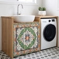 thumbnail image 3 of Green Boho Cabinet Curtain 35"Wx35"L, Dustproof Under Sink Skirt with Self Adhesive Tape, Ethnic Geometric Middle Century Art Cabinet Curtain Cover for Kitchen Sink, Bathroom Vanity, Laundry Room, 3 of 9