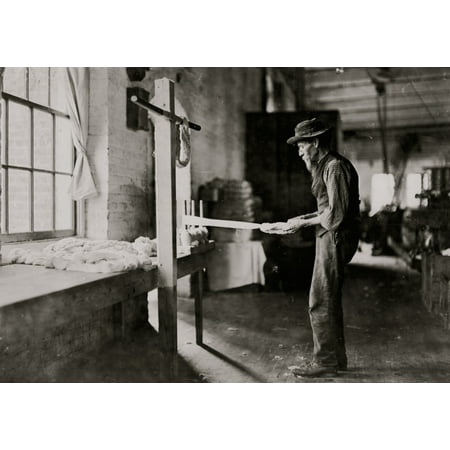 Rhodes Mfg Company Lincolnton NC Old man inspecting yarn Been in cotton mills over 20 years Poster
