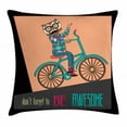 thumbnail image 1 of Geek Throw Pillow Cushion Cover, Motivational Quote Don't Forget to Be Awesome and Hipster Owl Riding a Bike Pattern, Decorative Square Accent Pillow Case, 18 X 18 Inches, Multicolor, by Ambesonne, 1 of 2