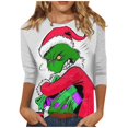 thumbnail image 2 of Chandail de Noël Abordable Corashan Chandail de Noël Laid pour Femme Nouveau Col Rond Mode Imprimé Manches 3/4 T-Shirt Imprimé Haut Ajusté Hauts Décontractés Rouge, m, 2 of 5