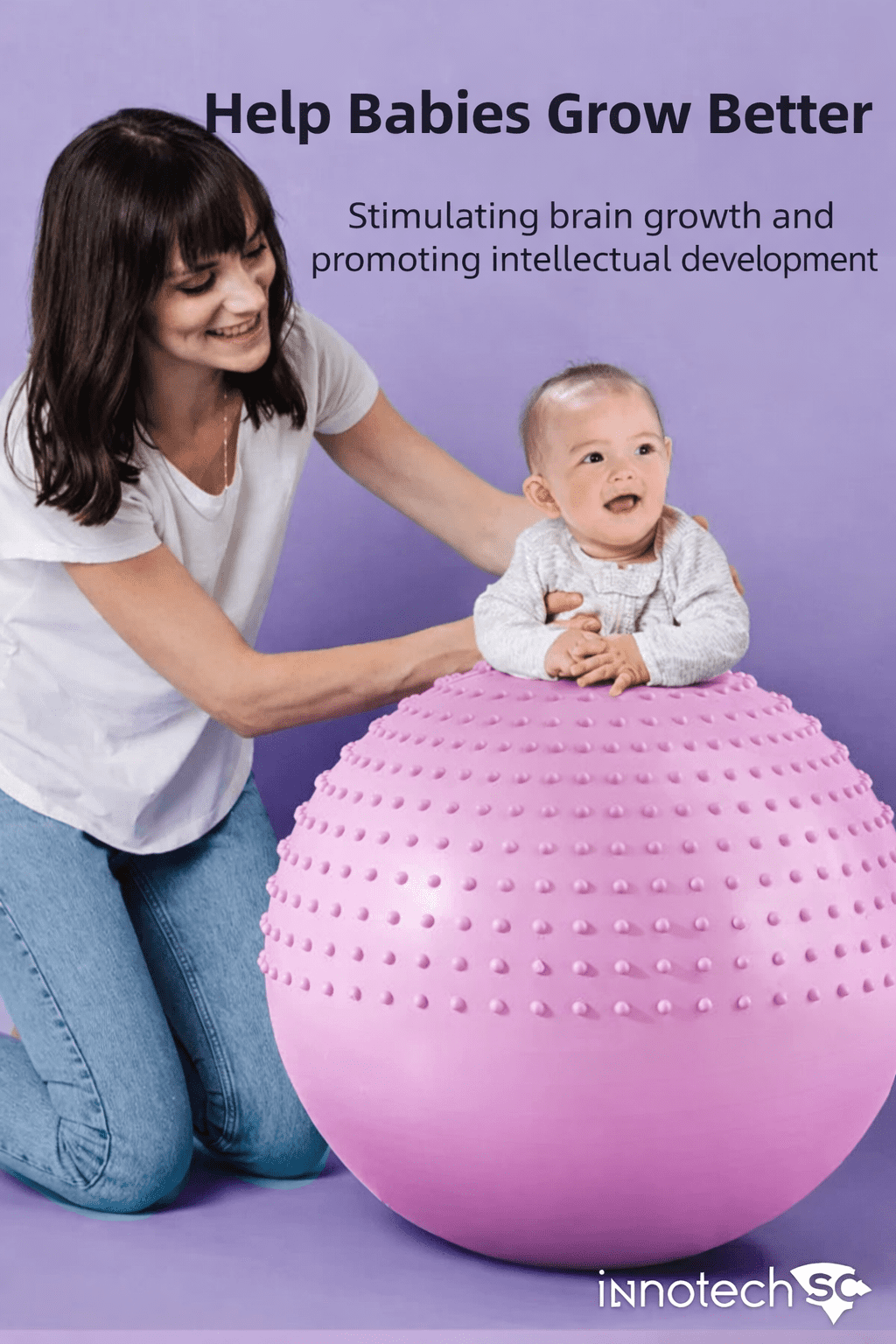 Innotech SC 65 cm (25.5 Inch) 2-in-1 Massage & Yoga Exercise Ball with Pump, Anti-Burst Stability Ball for Fitness, Pregnancy, Office Chair & Balance Training, Pink