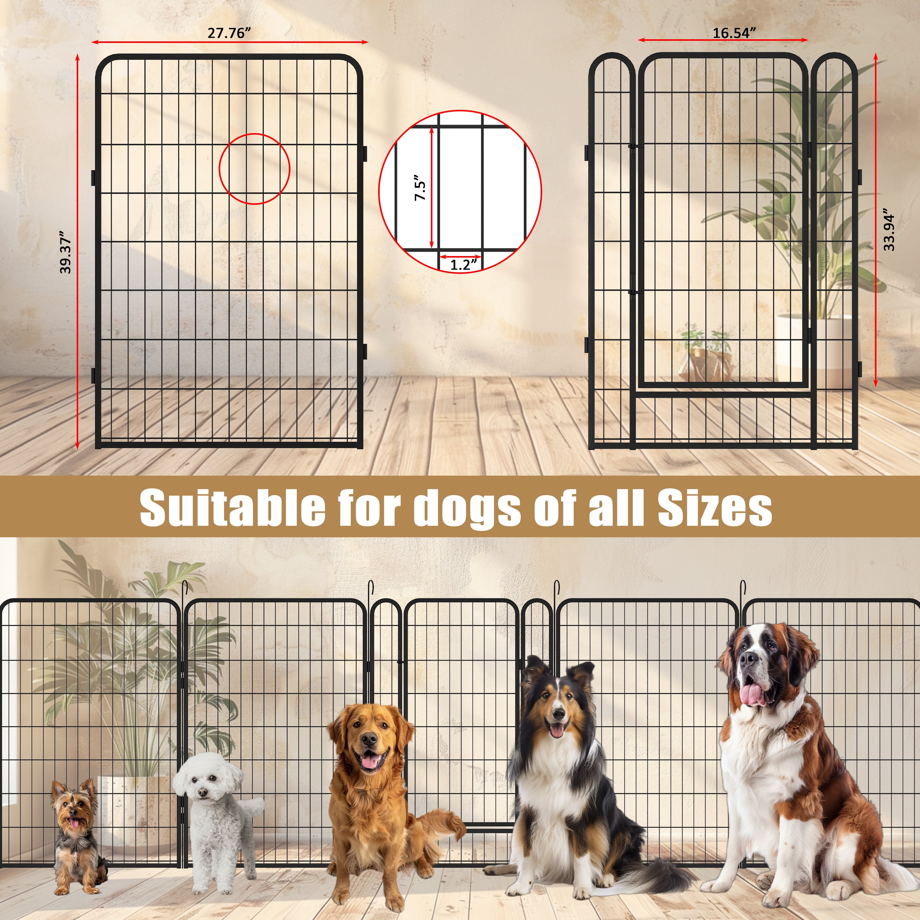 KAAYEE 16 Panels Pet Playpen with Door,39.37"H Heavy Duty Metal Dog Fence for Outdoor