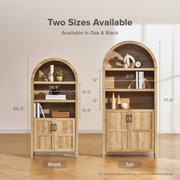 mopio Lauren 77.4 Tall Arched Cabinet, 5-Tier Arched Bookcase with Doors and Adjustable Shelves, Arched Bookshelf with Storage, Kitchen Pantry Cabinet, Wooden Storage Cabinet for Living Room (Oak)